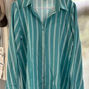 SHEIN Teal‎ Striped Blouse
